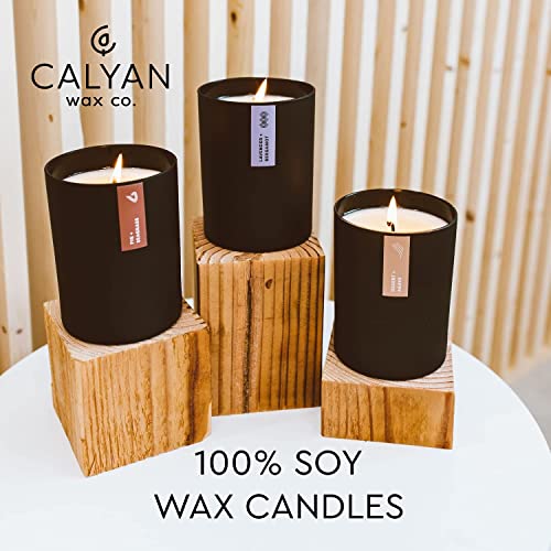 Calyan Wax Soy Wax Candle, Musk & Teakwood Scented Candle for The Home | Premium Candle with Essential Oils | 10.2 oz 75 Hour Burn Time | Soy Candle in Matte Black Jar, Gift for Men