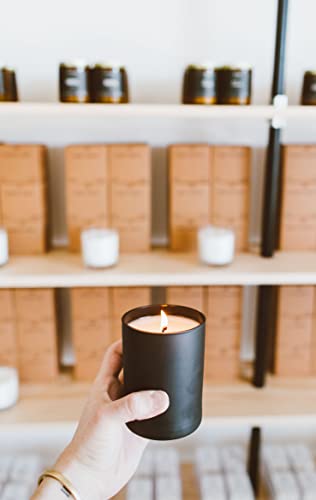 Calyan Wax Soy Wax Candle, Musk & Teakwood Scented Candle for The Home | Premium Candle with Essential Oils | 10.2 oz 75 Hour Burn Time | Soy Candle in Matte Black Jar, Gift for Men