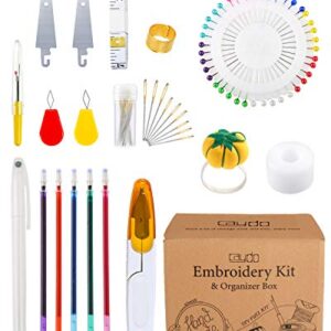 Caydo 313 PCS Box Embroidery Kit with Organizer, 216 Color Threads, 4 Aida Cloth, 6 Embroidery Hoops, Cross Stitch Tools and Instructions for Adults Beginners Christmas Gift