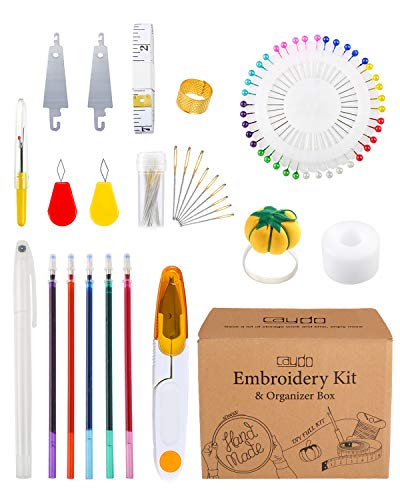 Caydo 313 PCS Box Embroidery Kit with Organizer, 216 Color Threads, 4 Aida Cloth, 6 Embroidery Hoops, Cross Stitch Tools and Instructions for Adults Beginners Christmas Gift