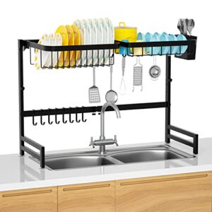 merrybox over the sink dish drying rack, ss65-03 adjustable length (25.6-33.5in) and height over sink dish rack, dish drainer with dishware holder & hooks for kitchen sink organizer space saver