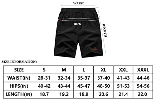 Rdruko Men's Quick Dry Hiking Shorts Lightweight Running Workout Gym Active Shorts with Zipper Pockets(Dark Grey, US M)