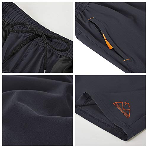 Rdruko Men's Quick Dry Hiking Shorts Lightweight Running Workout Gym Active Shorts with Zipper Pockets(Dark Grey, US M)