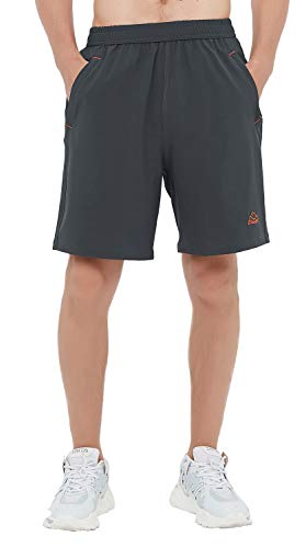 Rdruko Men's Quick Dry Hiking Shorts Lightweight Running Workout Gym Active Shorts with Zipper Pockets(Dark Grey, US M)