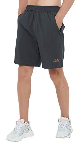 Rdruko Men's Quick Dry Hiking Shorts Lightweight Running Workout Gym Active Shorts with Zipper Pockets(Dark Grey, US M)