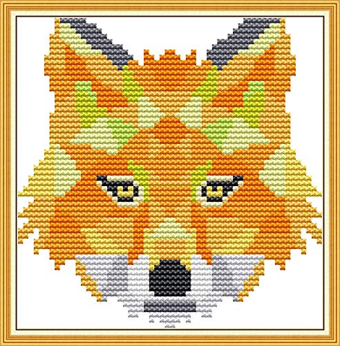 Joy Sunday Cross Stitch Stamped Kits Full Range of Embroidery Starter Kits Beginners 11CT 3 Strands-Abstract Fox 7.5×8(inch)