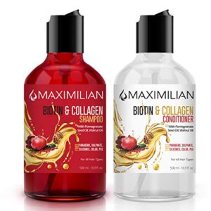 maximilian biotin and collagen shampoo for thinning hair and hair loss- hair growth shampoo and conditioner set- biotin shampoo- hair shampoo- hair loss shampoo- (2 x 16.9 fl oz / 500ml x 2)
