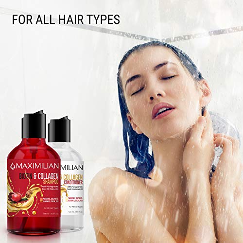 Maximilian Biotin and Collagen Shampoo for Thinning Hair and Hair Loss- Hair Growth Shampoo and Conditioner Set- Biotin Shampoo- Hair Shampoo- Hair Loss Shampoo- (2 x 16.9 Fl Oz / 500mL x 2)