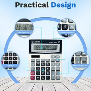 Empire Desk Calculator with Large Key Buttons, 12 Digits, Large Eye-Angled Display, Solar and Battery Powered for Home and Office (Battery Included)