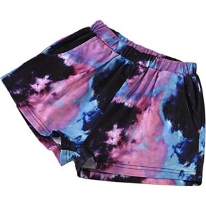 Little Girls Summer Clothes Tie-Dye Print Round Collar Short Sleeve Pullover Top+Elastic Waist Shorts 2Pcs Set Outfits (Purple, 8-9 Years)