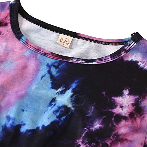 Little Girls Summer Clothes Tie-Dye Print Round Collar Short Sleeve Pullover Top+Elastic Waist Shorts 2Pcs Set Outfits (Purple, 8-9 Years)