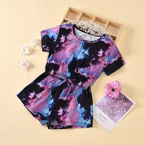 Little Girls Summer Clothes Tie-Dye Print Round Collar Short Sleeve Pullover Top+Elastic Waist Shorts 2Pcs Set Outfits (Purple, 8-9 Years)