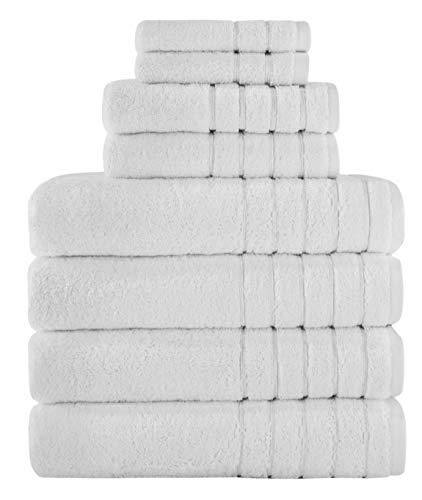 Towels Beyond - Luxury Towel Set for Bathroom, 100% Turkish Cotton, Quick Dry, Soft and Absorbent Bath Towels (30x56), Hand Towels, and Washcloths, Barnum Collection - 8-Piece Set (White)