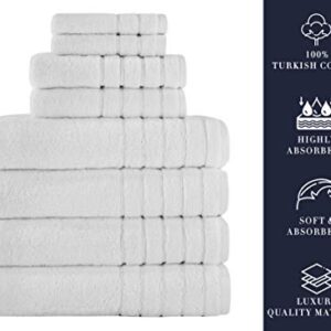 Towels Beyond - Luxury Towel Set for Bathroom, 100% Turkish Cotton, Quick Dry, Soft and Absorbent Bath Towels (30x56), Hand Towels, and Washcloths, Barnum Collection - 8-Piece Set (White)