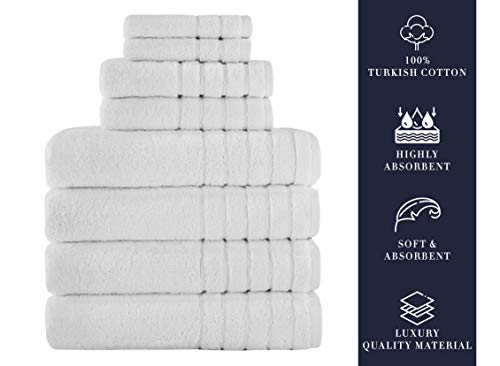 Towels Beyond - Luxury Towel Set for Bathroom, 100% Turkish Cotton, Quick Dry, Soft and Absorbent Bath Towels (30x56), Hand Towels, and Washcloths, Barnum Collection - 8-Piece Set (White)