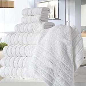 Towels Beyond - Luxury Towel Set for Bathroom, 100% Turkish Cotton, Quick Dry, Soft and Absorbent Bath Towels (30x56), Hand Towels, and Washcloths, Barnum Collection - 8-Piece Set (White)