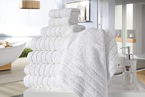 Towels Beyond - Luxury Towel Set for Bathroom, 100% Turkish Cotton, Quick Dry, Soft and Absorbent Bath Towels (30x56), Hand Towels, and Washcloths, Barnum Collection - 8-Piece Set (White)