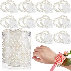 corsage wristlet bracelet wrist corsage prom elastic pearl bands wedding corsages pearl bracelet wedding wristlets diy wrist corsages accessories for bridesmaid bridal shower party (16 pieces)