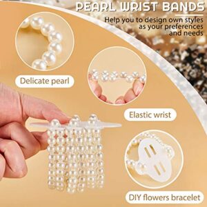 Corsage Wristlet Bracelet Wrist Corsage Prom Elastic Pearl Bands Wedding Corsages Pearl Bracelet Wedding Wristlets DIY Wrist Corsages Accessories for Bridesmaid Bridal Shower Party (16 Pieces)