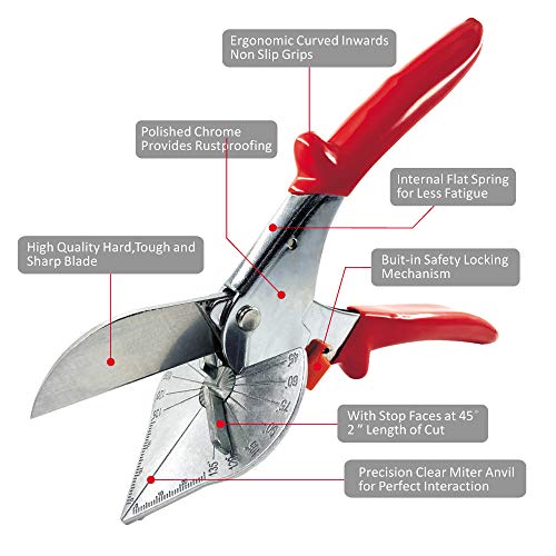 MIFUSE Miter Shears 53103 Quarter Round Cutting Tool with 45 to 135 Degree Adjustable Angle Block for Accurate Angle Cutting of Plastic, Rubber,Wood,Decorative Moldings,PVC,Tile Edges,Trim