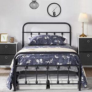 yaheetech classic metal platform bed frame mattress foundation with victorian style iron-art headboard/footboard/under bed storage/no box spring needed/twin size black