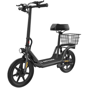 gotrax flex electric scooter with seat for adult commuter,16 miles range&15.5mph power by 400w motor, foldable scooter with 14" pneumatic tire& 9”comfortable wider deck, ebike with carry basket black
