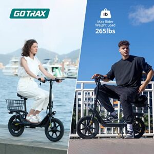 Gotrax FLEX Electric Scooter with Seat for Adult Commuter,16 Miles Range&15.5Mph Power by 400W Motor, Foldable Scooter with 14" Pneumatic Tire& 9”Comfortable Wider Deck, EBike with Carry Basket Black