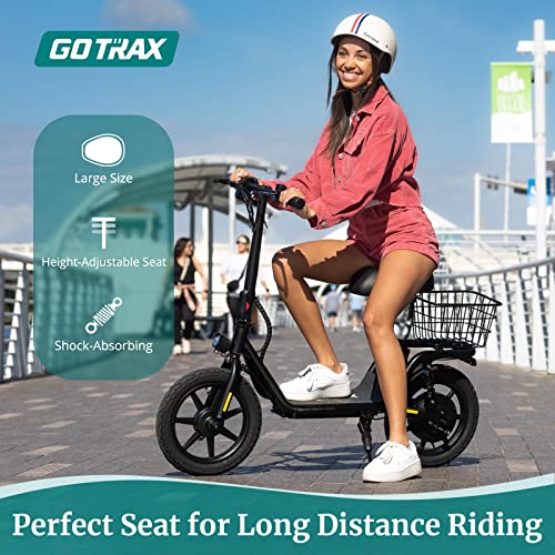 Gotrax FLEX Electric Scooter with Seat for Adult Commuter,16 Miles Range&15.5Mph Power by 400W Motor, Foldable Scooter with 14" Pneumatic Tire& 9”Comfortable Wider Deck, EBike with Carry Basket Black