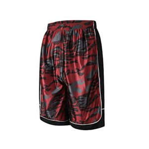 PRTCYPNT Men's 12'' Camo Basketball Shorts with Pockets Long Gym Athletic Shorts Running Drawstring Quick-Dry (Red/2, L)