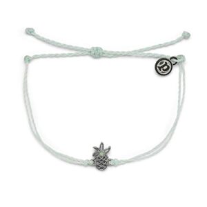 pura vida silver open pineapple bracelet - 100% waterproof, adjustable band - plated brand charm, winterfresh