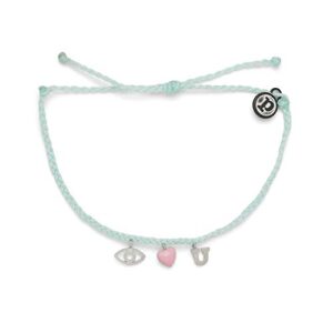 pura vida silver eye love you bracelet - 100% waterproof, adjustable band - plated brand charm, winterfresh