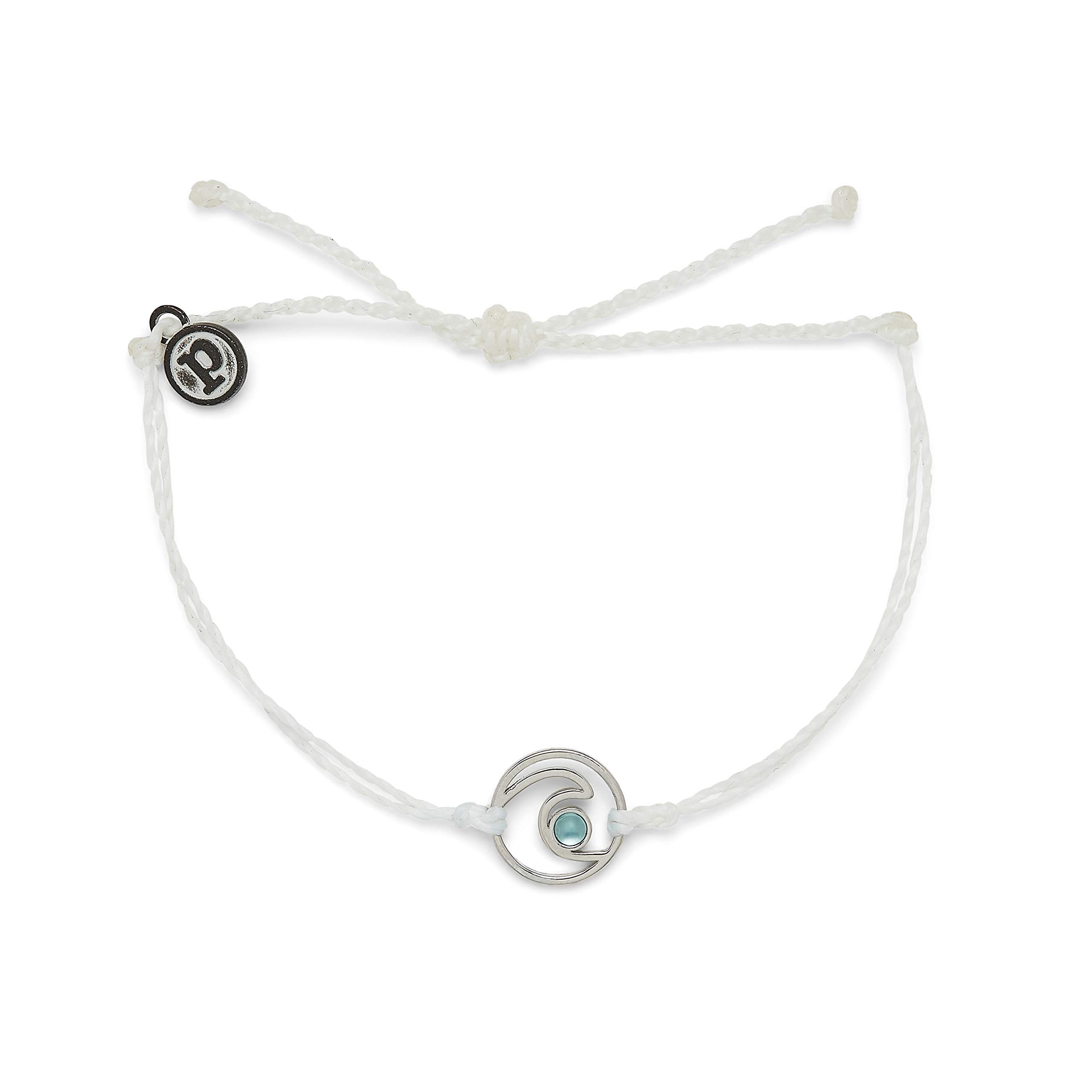 Pura Vida Silver Shimmering Wave Bracelet - 100% Waterproof, Adjustable Band - Plated Brand Charm, White