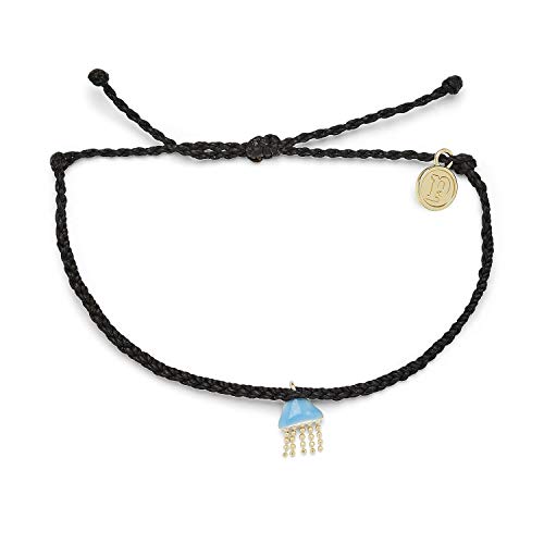 Pura Vida Gold Jellyfish Bracelet - 100% Waterproof, Adjustable Band - Plated Brand Charm, Black