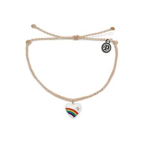 pura vida silver vintage heart bracelet - 100% waterproof, adjustable band - plated brand charm, vanilla