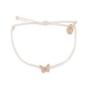 pura vida rose gold butterfly in flight bracelet - 100% waterproof, adjustable band - plated brand charm, vanilla