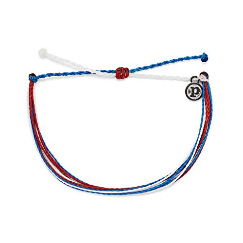 Pura Vida Original Red White Blue Bracelet - 100% Waterproof, Adjustable Band - Plated Brand Charm