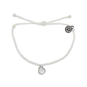 pura vida silver real shell bracelet - 100% waterproof, adjustable band - plated brand charm, white