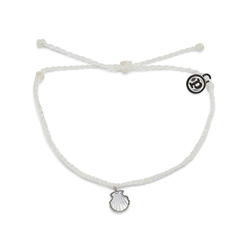 Pura Vida Silver Real Shell Bracelet - 100% Waterproof, Adjustable Band - Plated Brand Charm, White