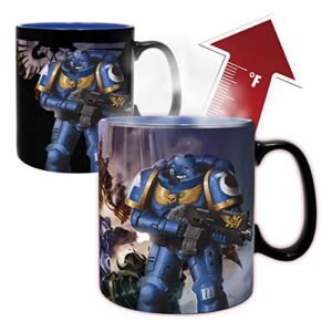 abystyle warhammer 40k ultramarine & black legion heat change ceramic color changing coffee tea mug 16 oz. drinkware home & kitchen essentials gift (ultramarine & black legion magic mug)