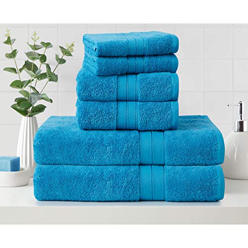 CANNON 70% Cotton 30% Bamboo 2 Bath, 2 Hand, 2 Washcloths Towel Set, 550 GSM, Super Absorbent, Breathable, Ultra Soft (Aquamarine)