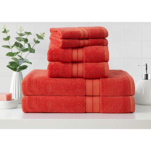 CANNON 70% Cotton 30% Bamboo 2 Bath, 2 Hand, 2 Washcloths Towel Set, 550 GSM, Super Absorbent, Breathable, Ultra Soft (Coral)