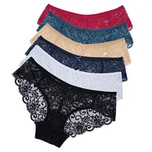 sunm boutique 6 pack womens underwear invisible seamless bikini lace underwear half back coverage panties (multicolour, large)