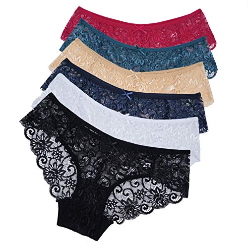 Sunm Boutique 6 Pack Womens Underwear Invisible Seamless Bikini Lace Underwear Half Back Coverage Panties (Multicolour, Large)