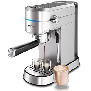 wirsh espresso machine, espresso maker with commercial steamer for latte and cappuccino, expresso coffee machine with 42 oz removable water tank,stainless steel (home barista)