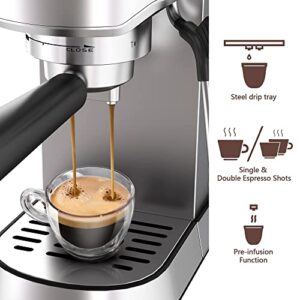 wirsh Espresso Machine, Espresso Maker with Commercial Steamer for Latte and Cappuccino, Expresso Coffee Machine with 42 oz Removable Water Tank,Stainless Steel (Home Barista)