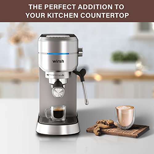 wirsh Espresso Machine, Espresso Maker with Commercial Steamer for Latte and Cappuccino, Expresso Coffee Machine with 42 oz Removable Water Tank,Stainless Steel (Home Barista)