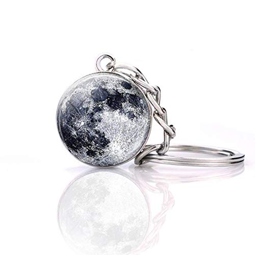 JWPavilion Solar System Planet keychain Accessories Pendant Glow In The Dark Galaxy Crystal Glass Ball Key Chain Rings Creative Gifts For Women Men Charms Luminous Globe Llaveros Keyring(Moon)