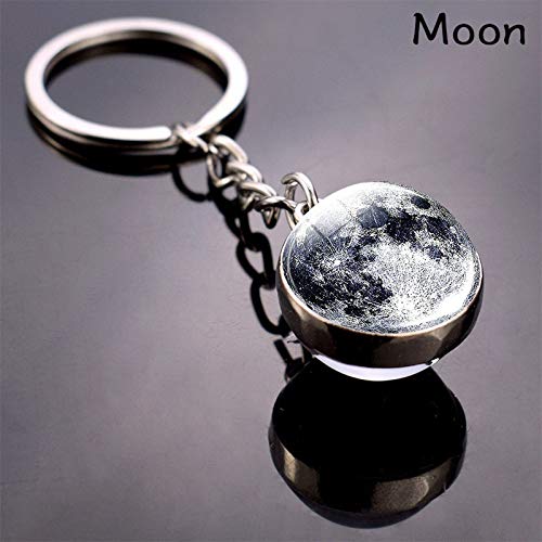 JWPavilion Solar System Planet keychain Accessories Pendant Glow In The Dark Galaxy Crystal Glass Ball Key Chain Rings Creative Gifts For Women Men Charms Luminous Globe Llaveros Keyring(Moon)