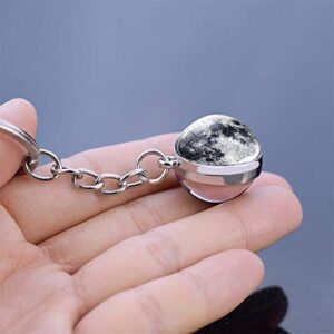 JWPavilion Solar System Planet keychain Accessories Pendant Glow In The Dark Galaxy Crystal Glass Ball Key Chain Rings Creative Gifts For Women Men Charms Luminous Globe Llaveros Keyring(Moon)