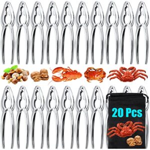 20 pcs crab crackers, crab crackers and tools seafood crackers stainless steel, lobster crab leg crackers opener set, shellfish crab claw nut crackers for home kitchen party tools, silver